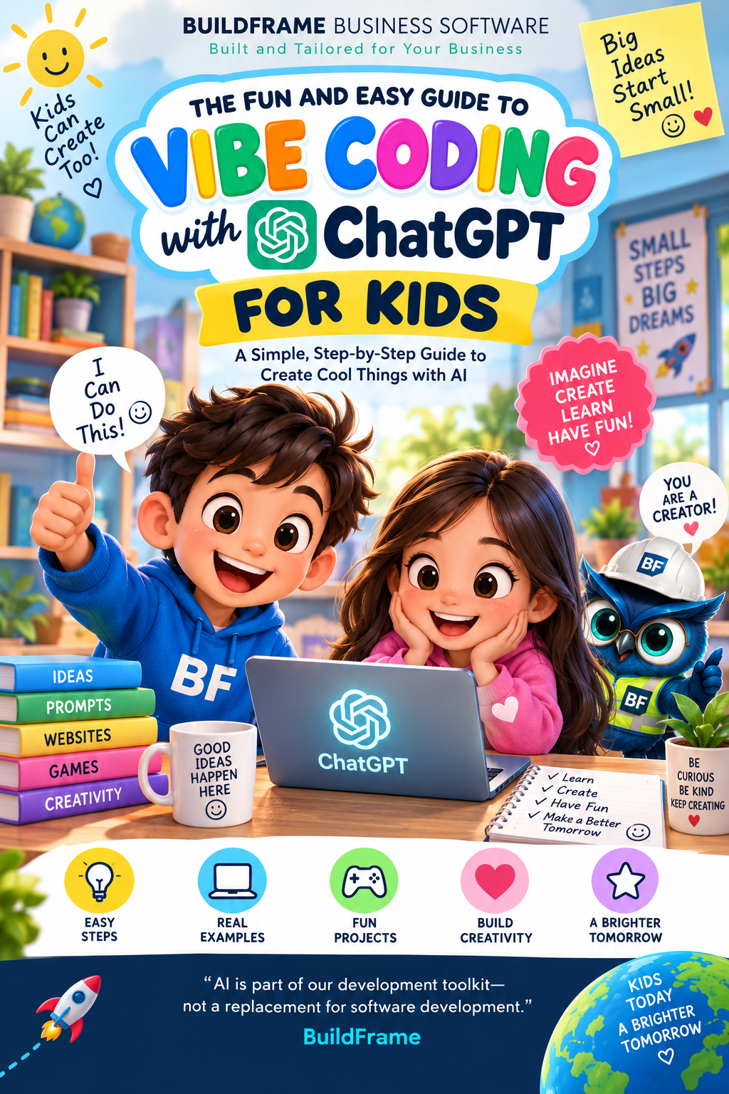 BuildFrame Vibe Coding with ChatGPT for Kids cover.